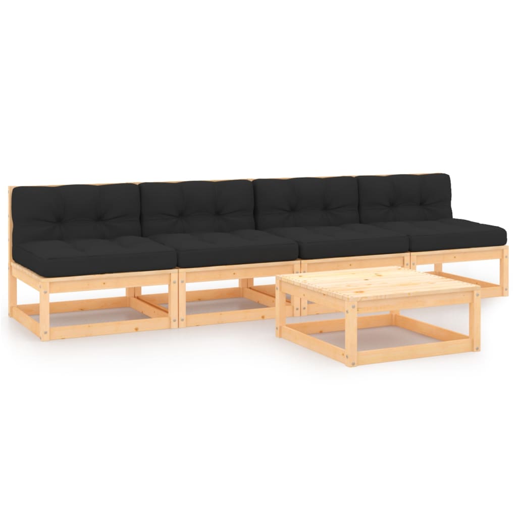 5-tlg. Garten-Lounge-Set mit Kissen Kiefer Massivholz